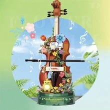 792塊多肉小提琴音樂盒恆久花磚塊迷你顆粒拼圖組裝玩具創意桌上裝飾節日禮物 - 棕色 - 查看 10