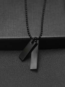 1 Pieza Collar De Colgante Con Etiqueta De Perro Geométrica De Doble Capa De Acero Inoxidable Para Hombres - tarjeta rectangular - Ver 3