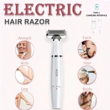 1入組男女電動身體毛髮刮刀,臉部毛髮刮刀,比基尼修剪器女性-濕/幹身體剃刀造型器,可更換刀頭,可充電usb,防水剃刀,白色 - 白色 - 查看 3