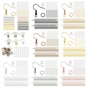 100/300pcs/Pack Hypoallergenic Earring Hooks Set With Mixed Color Earring Wire, Earring Hoops And Ear Plugs For Diy Jewelry Making (Colors: Gold, Silver, White K, Rose Gold, Kc Gold, Gun Black, Antique Bronze, Antique Red Copper) Color Difference Exists