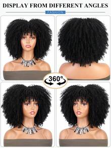 Short  Kinky Curly Wig With Bangs For Women Synthetic Heat Resistant Full Wigs For Daily Use