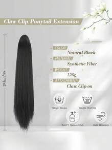 Ponytail Extension Claw 24" Long Straight Clip In Natural Looking Synthetic Hair Extension Ponytail Hairpiece For Women - 黑色 - 查看 2