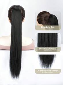 Ponytail Extension Claw 24" Long Straight Clip In Natural Looking Synthetic Hair Extension Ponytail Hairpiece For Women - 黑色 - 查看 3