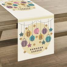 1pc Cartoon Star & Moon Light Table Runner, Tassel Linen-Like Rectangular Festival Decor For Indoor/Outdoor Dining Table & Cabinet For //Everyday Decoration, All Seasons - Multicolor - View 4