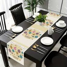 1pc Cartoon Star & Moon Light Table Runner, Tassel Linen-Like Rectangular Festival Decor For Indoor/Outdoor Dining Table & Cabinet For //Everyday Decoration, All Seasons - Multicolor - View 6