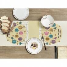 1pc Cartoon Star & Moon Light Table Runner, Tassel Linen-Like Rectangular Festival Decor For Indoor/Outdoor Dining Table & Cabinet For //Everyday Decoration, All Seasons - Multicolor - View 3