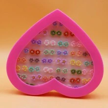 36pairs/Set Resin & Plastic Rose Shaped Earrings Mix Assorted Color & Style, Packaged In A Gift Box