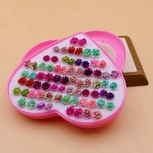 36pairs/Set Resin & Plastic Rose Shaped Earrings Mix Assorted Color & Style, Packaged In A Gift Box