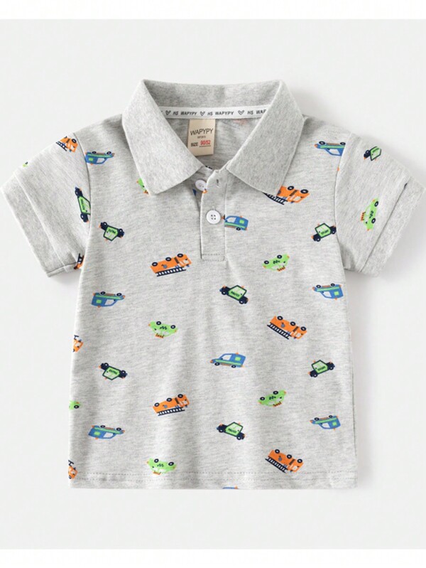 Young Boys' Short Sleeve Summer Car Print Polo Shirt