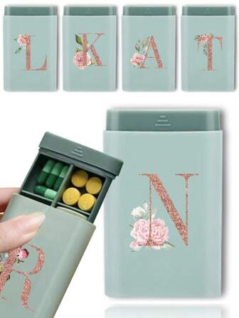 ポータブルな旅行用6グリッドのピルケース 小型の薬の整理 Box タブレット用薬入れ 防湿タイプビタミン入れ メディシンボックスが旅行用、野外キャンプ用に最適。ファッション スタイリッシュなデザインで各アルファベットによって26種のピルケース。