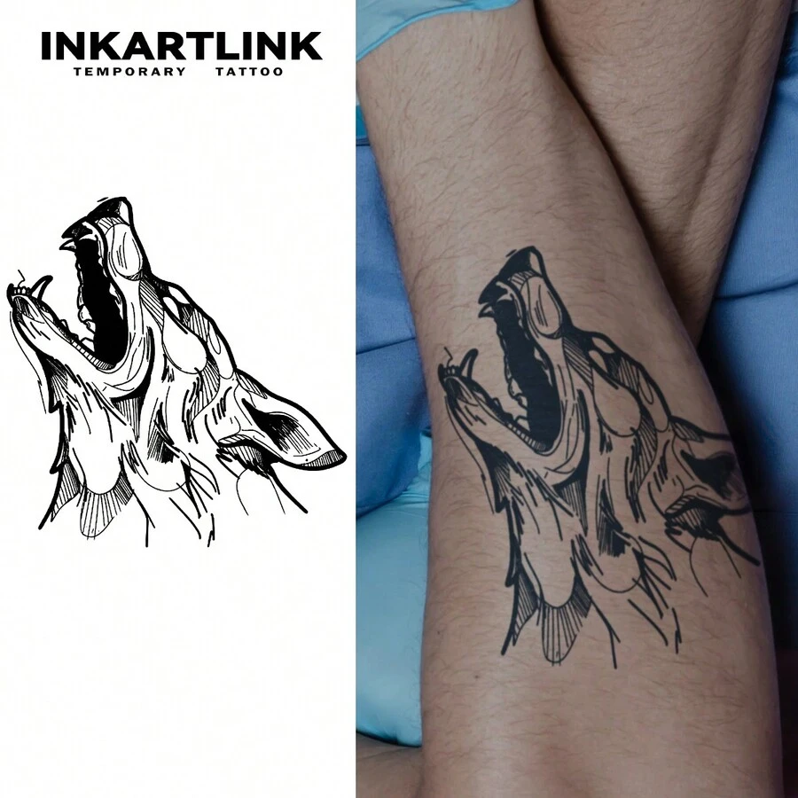 Inkartlink 1pc 10x10cm Wolf & Herbal Juice Tattoo Sticker, Magic, Lasts