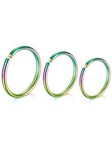 3Pcs Nose Rings Hoops Silver Thin Snug Surgical Steel Nose Septum Tragus Earring Lip Nostril Piercing Jewelry For Women - Multicolor - View 11