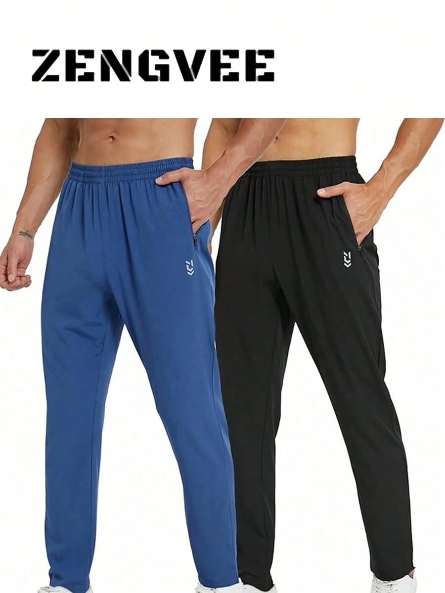 2 Pack Men's Sweatpants With Zipper Pockets Jogging Pants Fit Tapered Athletic Pants For Men Running,Workout,Lounge - 藍色 - 查看 1