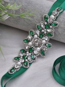 1條婚禮腰帶,短款綠色鑽石花童選美腰帶,伴娘派對裝飾,女性婚禮配件 - S270 - 查看 2