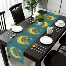 1pc Cartoon Cloud, Star And Moon Printed Table Runner, Imitation Linen Fabric Long Rectangle Indoor/Outdoor Festival Decoration For Dining Table Or Cabinet, Suitable For / Al-Fitr, Living Room Dining Table, Four Seasons Available. - Multicolor - View 5