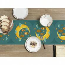 1pc Cartoon Cloud, Star And Moon Printed Table Runner, Imitation Linen Fabric Long Rectangle Indoor/Outdoor Festival Decoration For Dining Table Or Cabinet, Suitable For / Al-Fitr, Living Room Dining Table, Four Seasons Available. - Multicolor - View 3