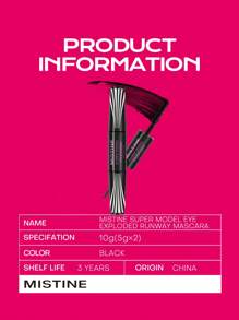 MISTINE 2-In-1 Mascara, Volumizing & Lengthening, 24-Hour Curl Hold, Lift & Length, Waterproof, Smudge-Proof, Vegan Fiber, Cruelty-Free, Natural Black, 10g, 1pc - Black - View 11
