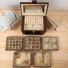2024 New Arrival High-End Jewelry Box For Earrings, Watches, Jewelry, Great Capacity And Multi-Functional Storage Case Birthday Gift - Brown - View 3