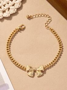 1 Pieza Pulsera De Metal Dulce Con Decoración De Lazo, Suave Y Elegante, Adecuada Para El Uso Diario De Las Mujeres - Amarillo Oro - Ver 3