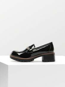 Women's Loafers Shoes Slip-On Chunky Platform Comfortable Dressy Business Casual Fashionable Flatform Loafers - ĐEN-PAT - Xem 9