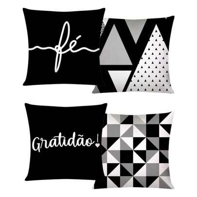 Kit C/ 4 Capas De Almofada Modern Print Decorativas Geométricas 45x45 - Gratidão Preta