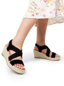 Women's  Wedge Sandals Espadrilles Slip On Elastic Ankle Strap Sandals Dressy Casual Summer Platform Sandals - 黑色 - 查看 7