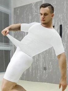 1 Miếng Nam Giảm cân Áo thun Áo ba lỗ Nén Áo Shapewear - trắng - Xem 5