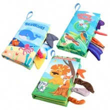 3 Piezas Conjunto De Libros De Tela De Cola De Bebé Con Papel De Sonido Y Diseño 3d, Resistente A Roturas, Resistente A Mordeduras, Reutilizable, Juguete Educativo Para El Aprendizaje Temprano Y La Cognición De Animales - Multicolor - Ver 6