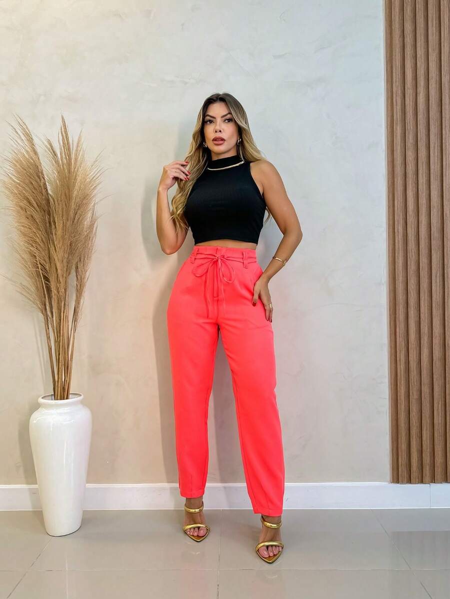 Women Pants - Coral Orange - View 1