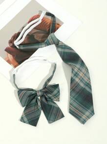 2 件套女士时尚格子条纹 Jk 风格领带领结套装，适合约会、上学和日常穿着圣诞节 - 彩色 - 查看 9