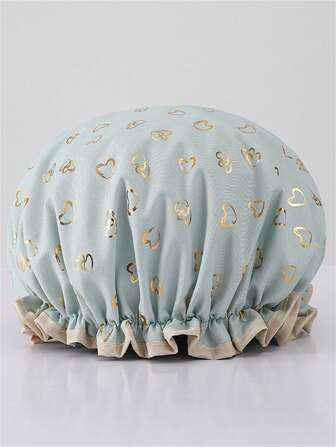 QINGMYU Double couche imperméable coiffe de bain avec motif en forme de cœur ton doré, décoration de salle de bain d'été retour à l'école