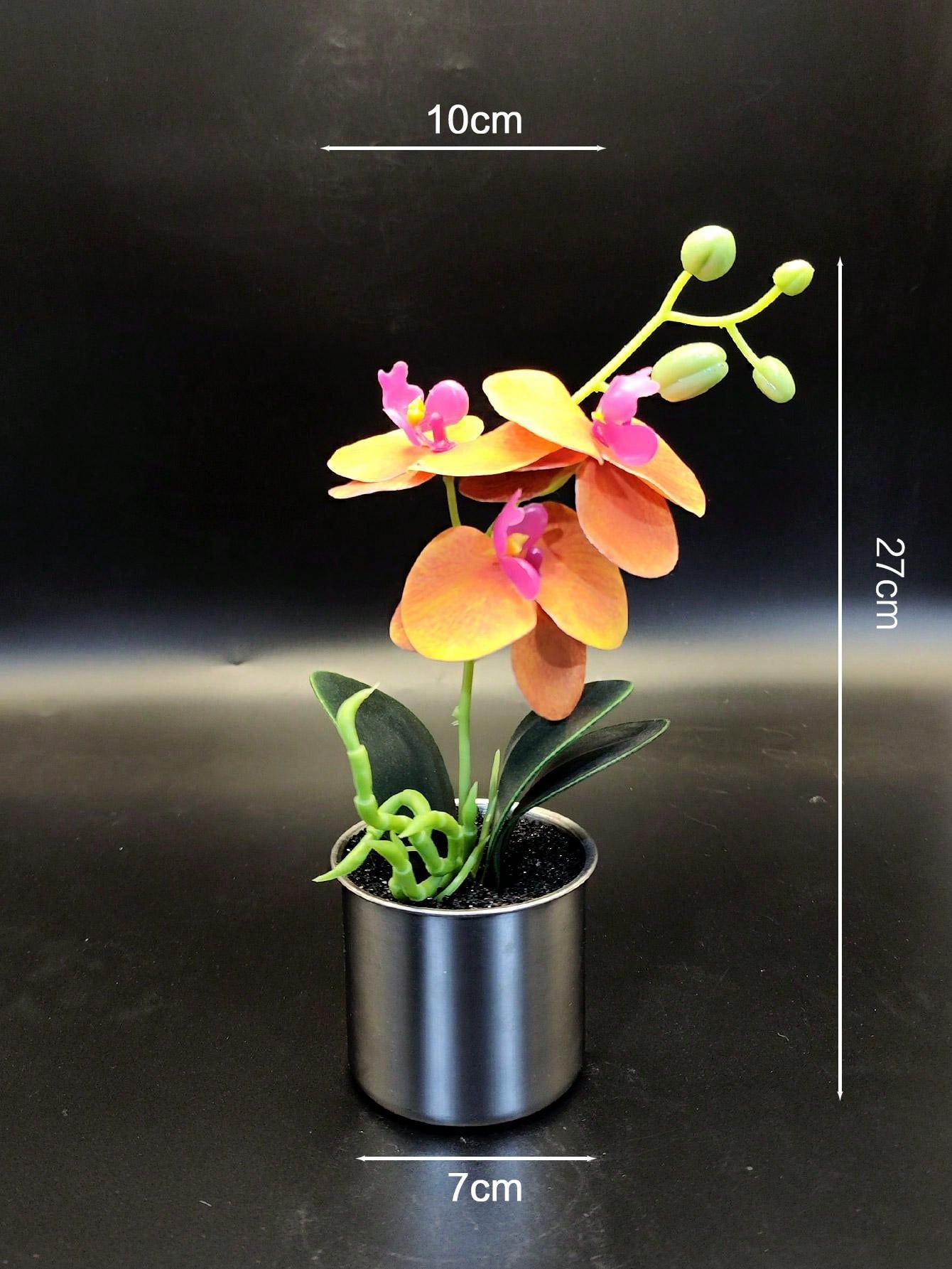 1 Topf Simulation Orchideenpflanze Mit Eisenwanne & 3 Stoff