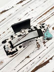 1 Pc Western Cowhide Cowboy Hat Cow Head Turquoise Stone Decor Hair Claw Clip For Women Mid-West Hair Accessories Boho,Claw Clips,Hair Jaw Clip,Hair Clutch