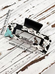 1 Pc Western Cowhide Cowboy Hat Cow Head Turquoise Stone Decor Hair Claw Clip For Women Mid-West Hair Accessories Boho,Claw Clips,Hair Jaw Clip,Hair Clutch