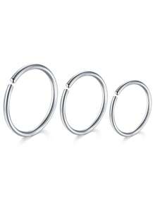 3Pcs Nose Rings Hoops Silver Thin Snug Surgical Steel Nose Septum Tragus Earring Lip Nostril Piercing Jewelry For Women - Multicolor - View 9