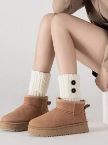 1 par de calentadores tejidos blancos con botones para botas, calentadores de piernas de lana cálidos sin cubierta para mujeres, para el otoño e invierno - Blanco - Ver 2