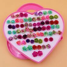 36pairs/Set Resin & Plastic Rose Shaped Earrings Mix Assorted Color & Style, Packaged In A Gift Box