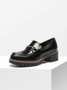 Women's Loafers Shoes Slip-On Chunky Platform Comfortable Dressy Business Casual Preppy Loafers - 黑色/PU - 查看 6