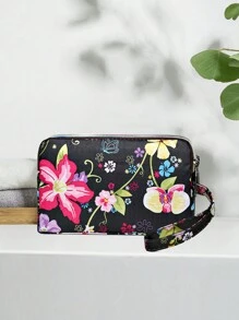 1 件时尚印花 3 拉链长钱包（7 英寸 * 4.7 英寸 * 3.15 英寸）可扩展和收缩，适合携带，可容纳手机硬币纸币，也可用作手持手机包。芙蓉腕带钱包 - 彩色 - 查看 3