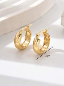 1 Pair Of Classic And Unique Light Luxury Stainless Steel Gold Plated Plain Circle Earrings, Women's Popular Fashionable Ear Jewelry