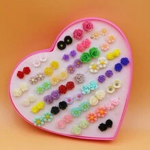 36pairs/Set Resin & Plastic Rose Shaped Earrings Mix Assorted Color & Style, Packaged In A Gift Box