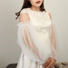 可拆脫的婚禮透明紗口袋式婚紗袖套,新娘婚禮配件 - 彩色 - 查看 3