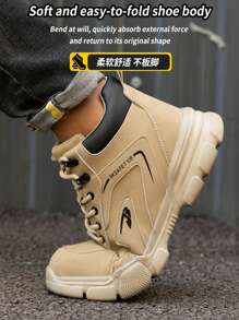 保暖男士工作安全鞋，耐压防刺穿高帮工作运动鞋，钢头，耐用工作靴，适合春秋冬季 - 卡其色 - 查看 9