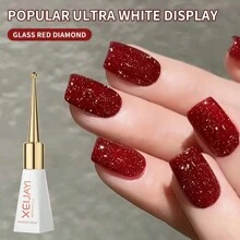 XEIJAYI 1支装 10ml 玻璃瓶装红色钻石闪粉凝胶指甲油 - 全息钻石可卸UV LED凝胶指甲油，适用于家庭美甲沙龙DIY - 紅色 - 查看 2
