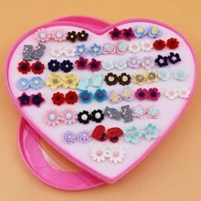 36pairs/Set Resin & Plastic Rose Shaped Earrings Mix Assorted Color & Style, Packaged In A Gift Box