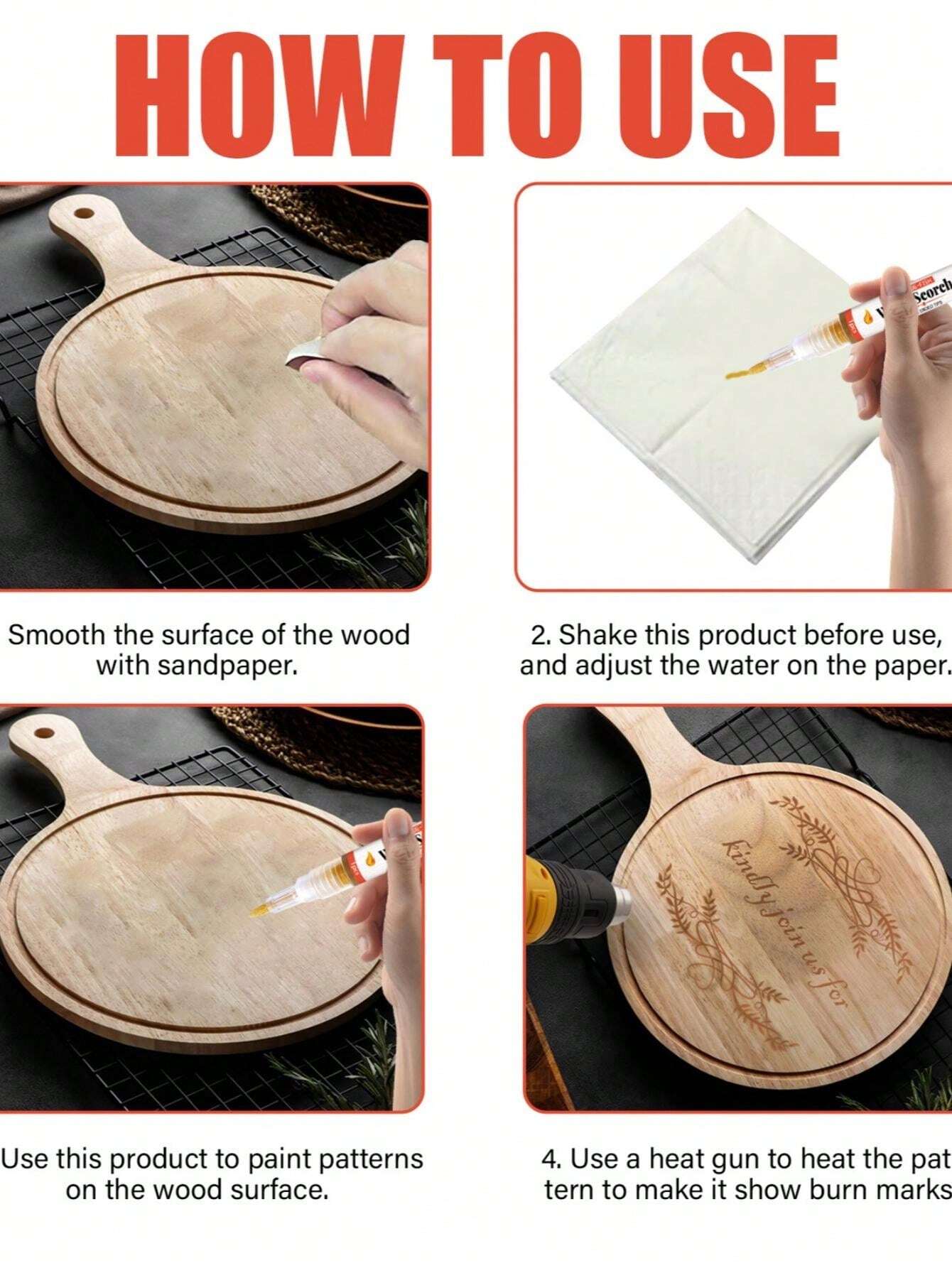 JueFish Wood Burning Pen Set Custom Logo & Pattern Wood Marking Pen