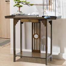 Consola Recibidor Vintage, Mesa Consola de Madera Maciza de Diseño Mueble Recibidor Estrecho con Cajón Mesa Recibidor con 2 Estantes para Salón Entrada Pasillo - Marrón - Ver 4