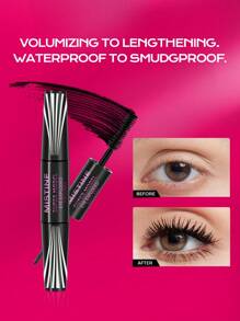 MISTINE 2-In-1 Mascara, Volumizing & Lengthening, 24-Hour Curl Hold, Lift & Length, Waterproof, Smudge-Proof, Vegan Fiber, Cruelty-Free, Natural Black, 10g, 1pc - Black - View 1