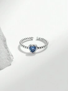 MODIAN 925純銀藍色鋯石心形復古開口調節戒指，復古時尚優雅，適用於女士派對珠寶 - 銀色 - 查看 9
