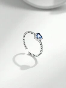 MODIAN 925純銀藍色鋯石心形復古開口調節戒指，復古時尚優雅，適用於女士派對珠寶 - 銀色 - 查看 8